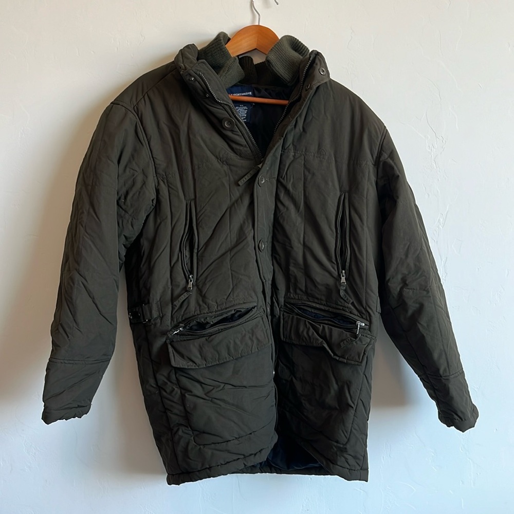 Knightsbridge Green Winter Coat Puffy Polyester Fill Neutral Jacket Size Medium